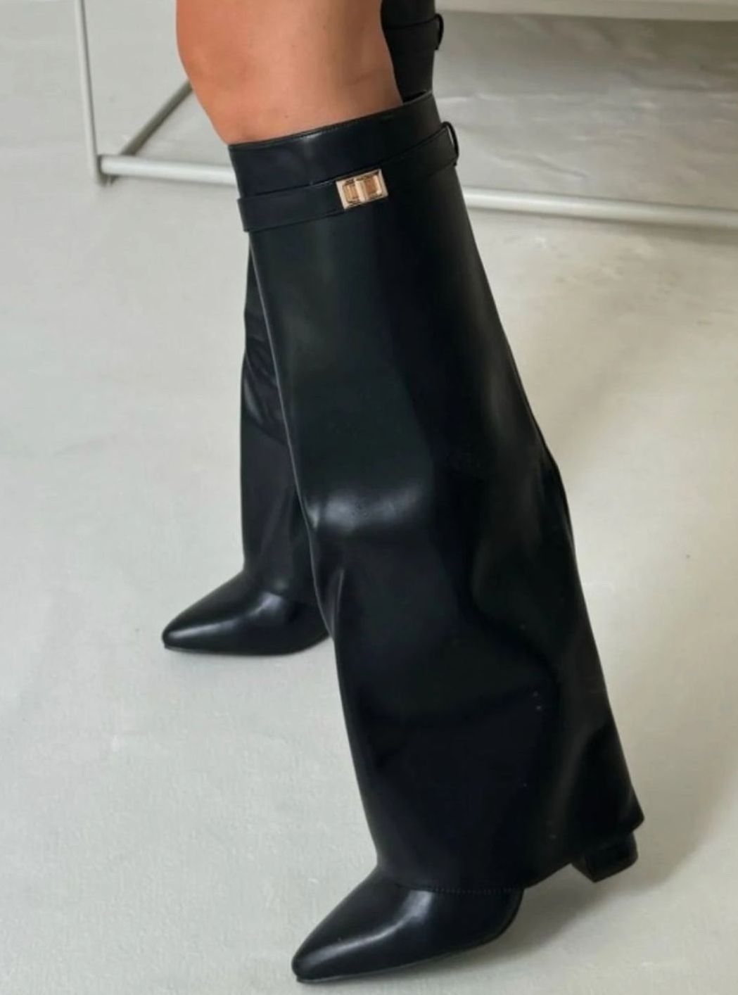 Women's Slouchy Gold-Buckle Knee-High Heel Boots