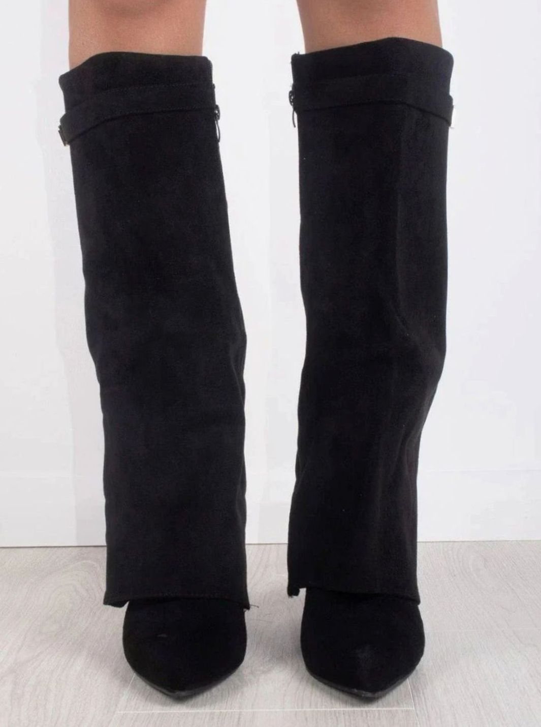 Women's Slouchy Gold-Buckle Knee-High Heel Boots