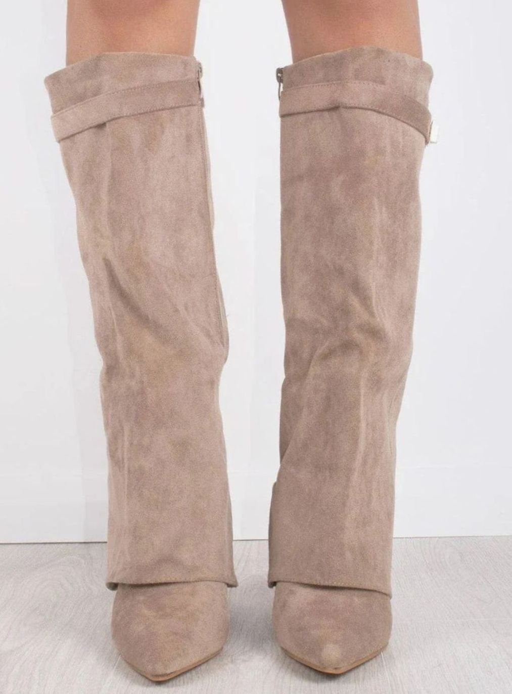 Women's Slouchy Gold-Buckle Knee-High Heel Boots