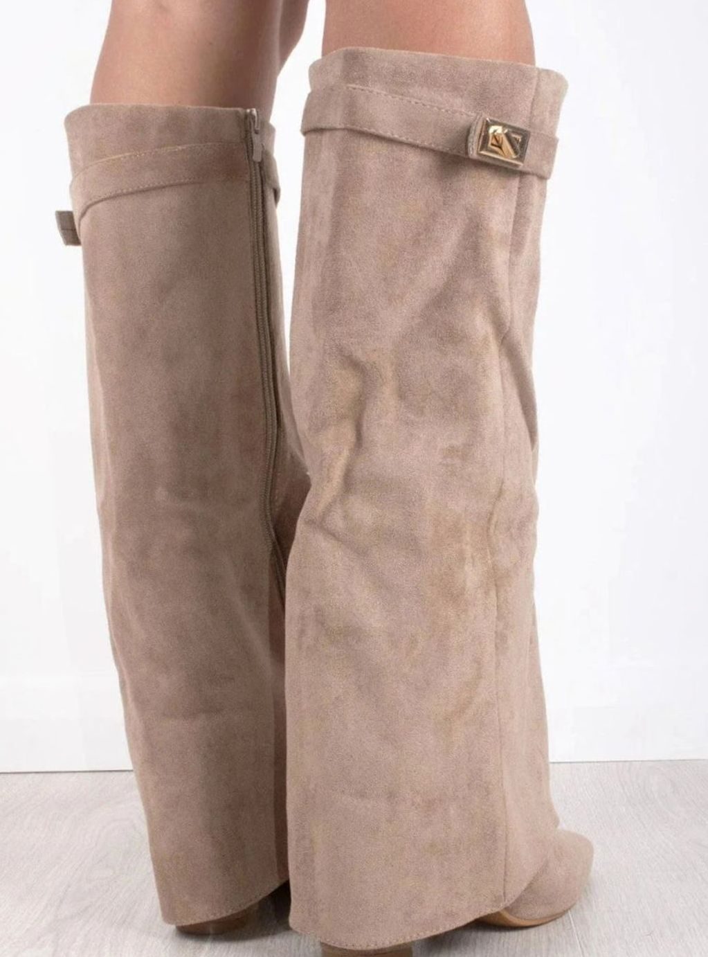 Women's Slouchy Gold-Buckle Knee-High Heel Boots
