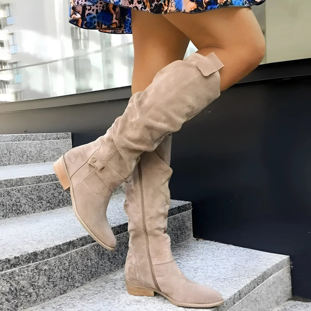 Women's Slouchy Over-the-Knee High Boots Block Heel Suede - Beige