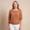 Women's Soft Knit Batwing-Sleeve Round-Neck Pullover Sweater - Beige