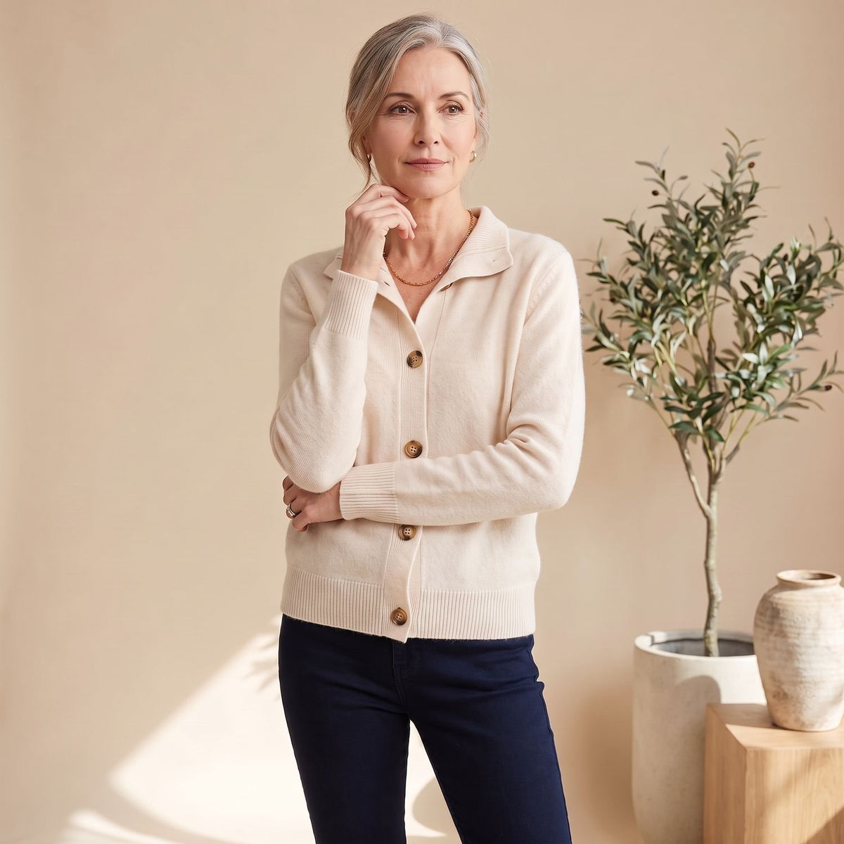 Women's Soft Knit Cardigan Button-Front Collared Sweater