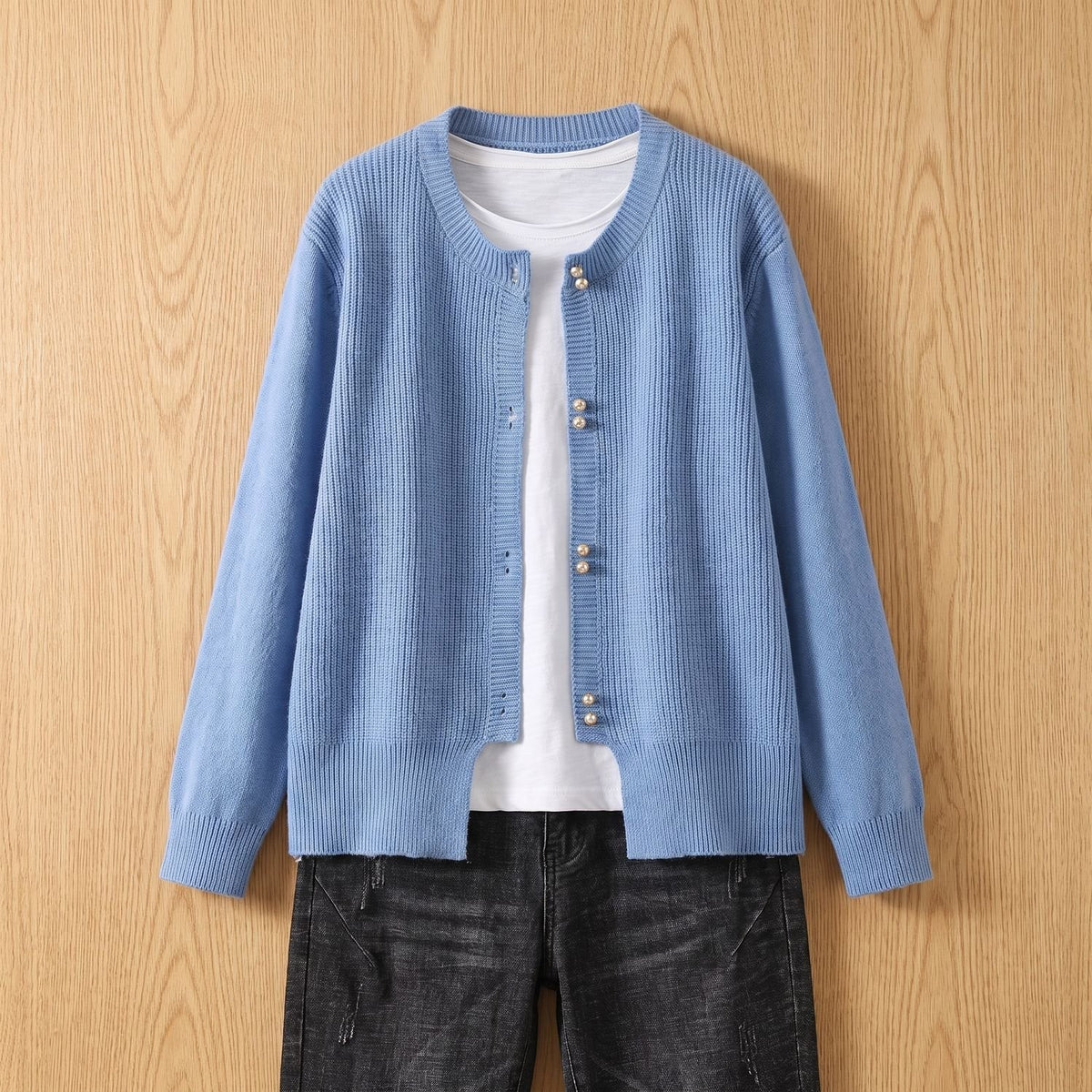 Women's Soft Knit Cardigan V-Neck Button-Front Sweater - Blue