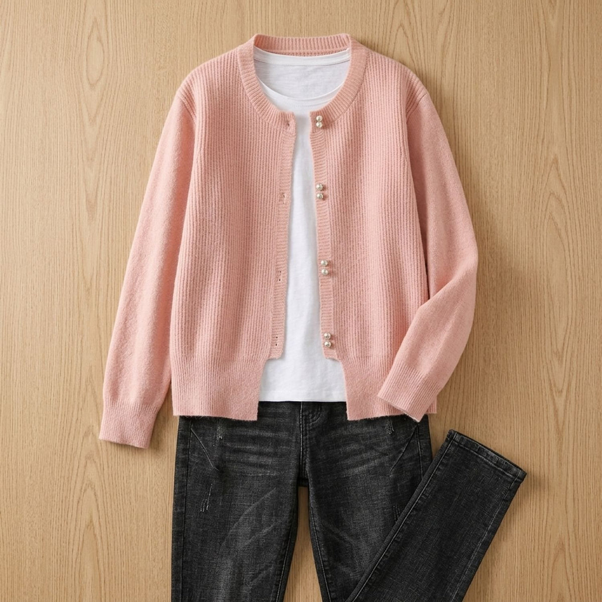 Women's Soft Knit Cardigan V-Neck Button-Front Sweater - Pink