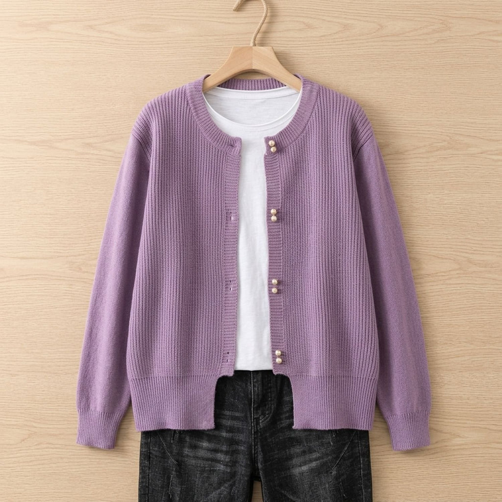Women's Soft Knit Cardigan V-Neck Button-Front Sweater - Purple