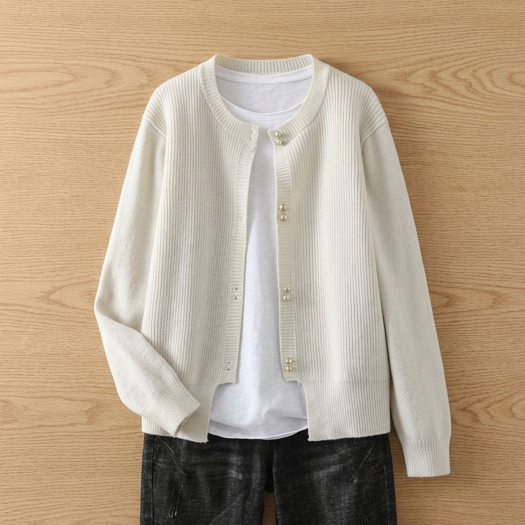 Women's Soft Knit Cardigan V-Neck Button-Front Sweater - Cream