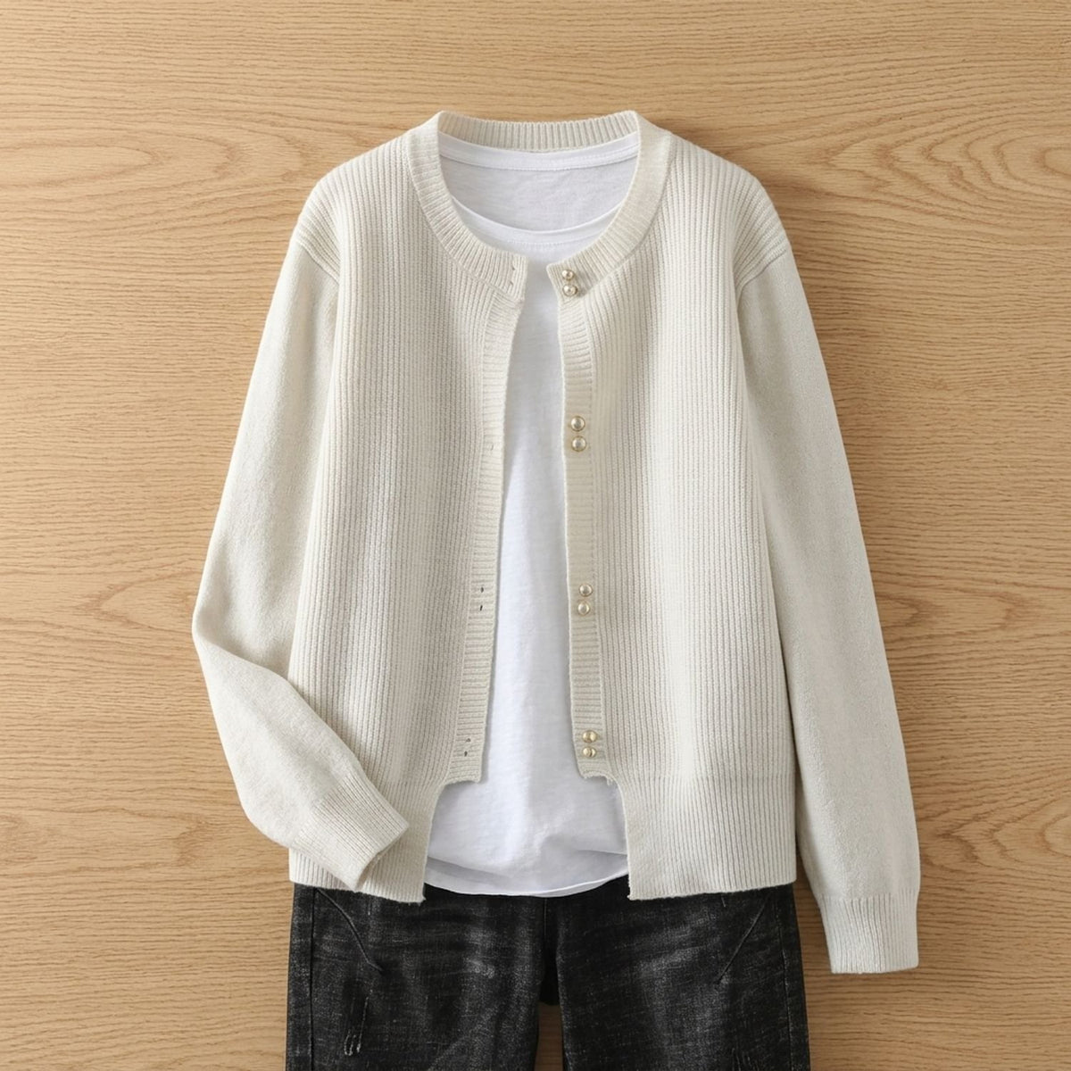 Women's Soft Knit Cardigan V-Neck Button-Front Sweater - Cream