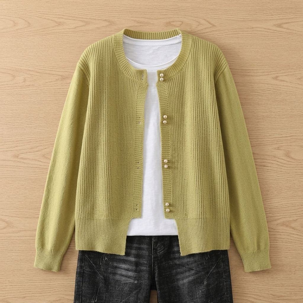 Women's Soft Knit Cardigan V-Neck Button-Front Sweater - Yellow