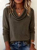 Women's Soft Knit Cowl Neck Long Sleeve Pullover Sweater - Brown