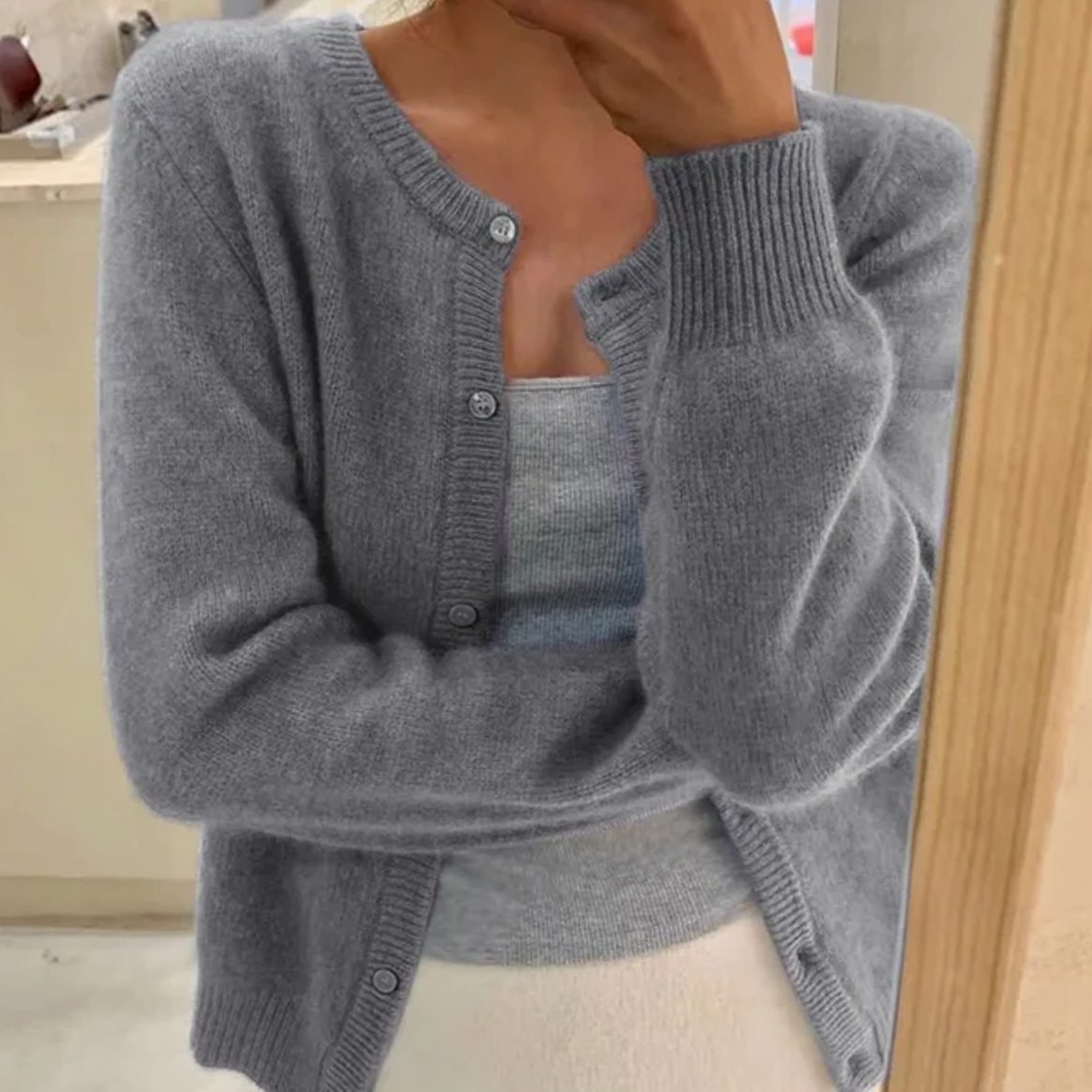 Women's Soft Knit Long Sleeve Button Cardigan Sweater - Grey