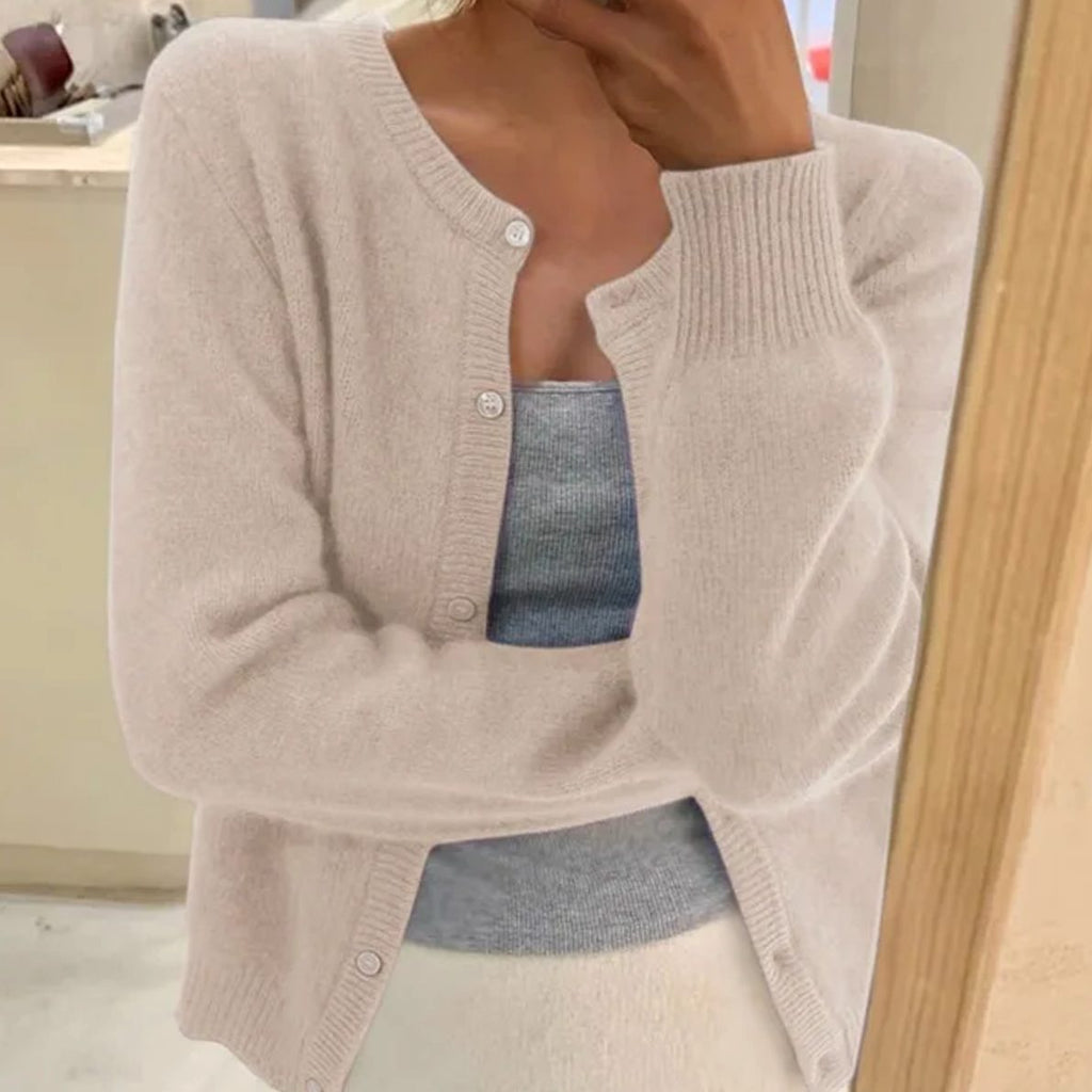 Women's Soft Knit Long Sleeve Button Cardigan Sweater - Apricot