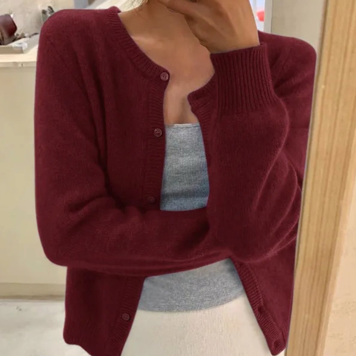 Women's Soft Knit Long Sleeve Button Cardigan Sweater - Wine Red