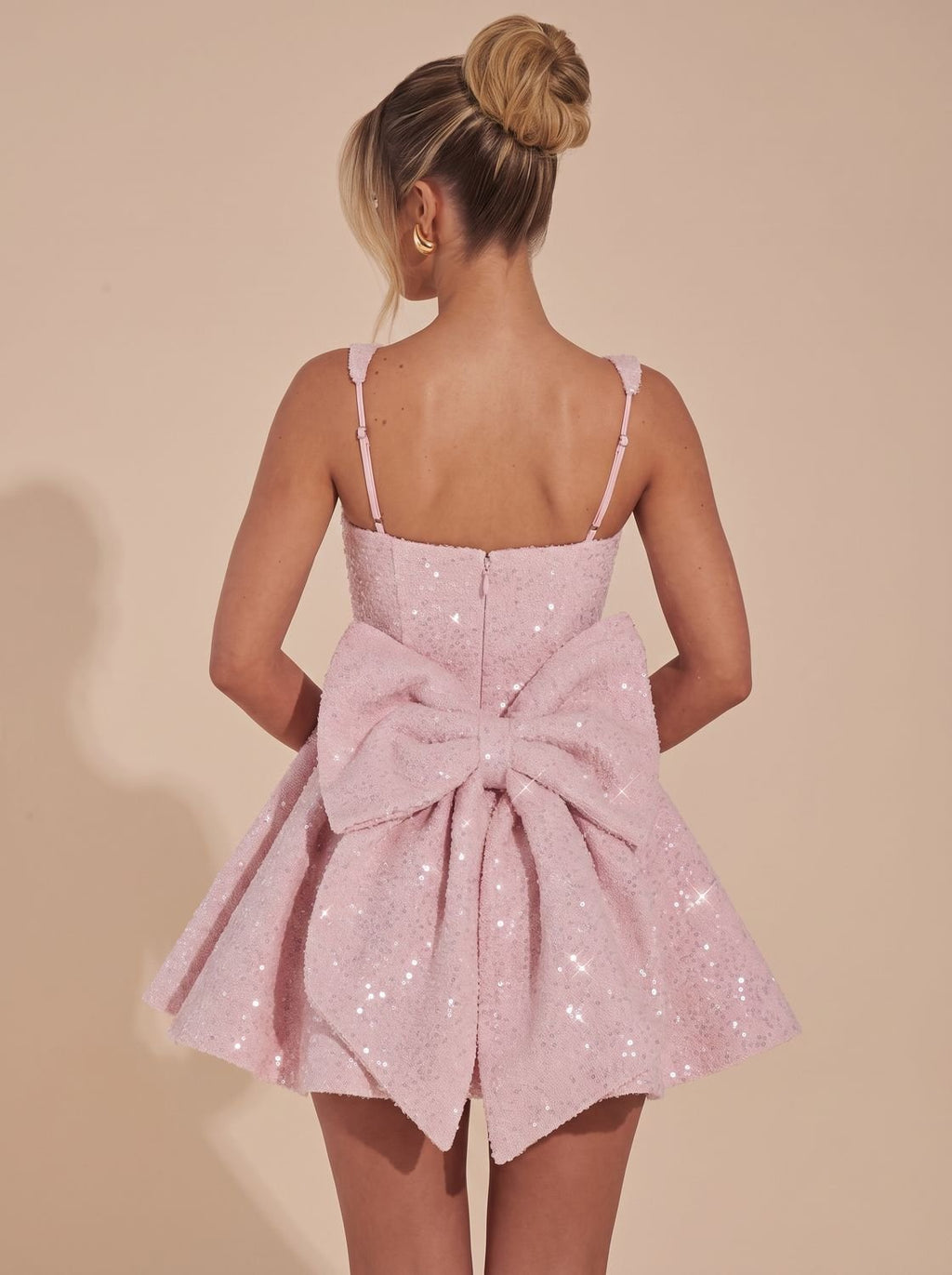 Women's Sparkly Fit-and-Flare Sequin Bow Mini Christmas Party Dress