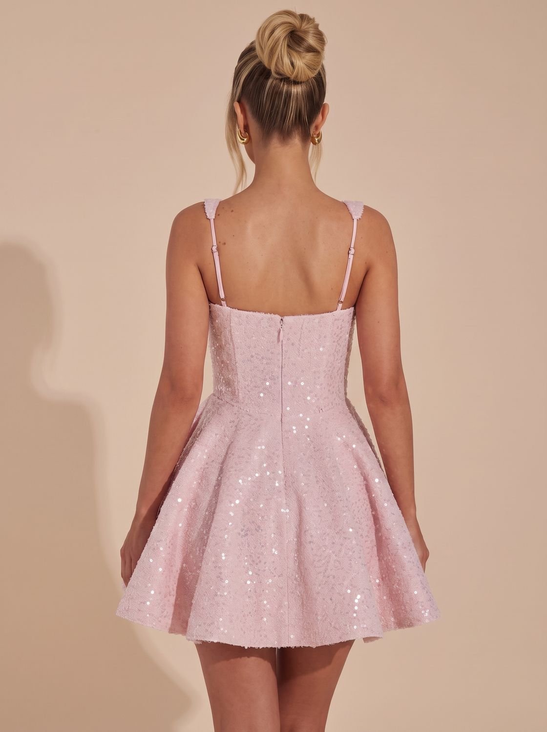 Women's Sparkly Fit-and-Flare Sequin Bow Mini Christmas Party Dress