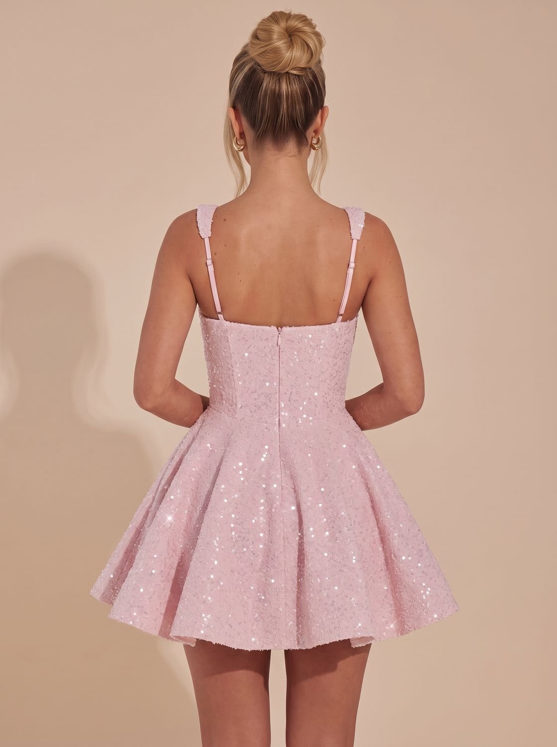 Women's Sparkly Fit-and-Flare Sequin Bow Mini Christmas Party Dress