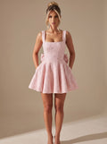Women's Sparkly Fit-and-Flare Sequin Bow Mini Christmas Party Dress - Pink