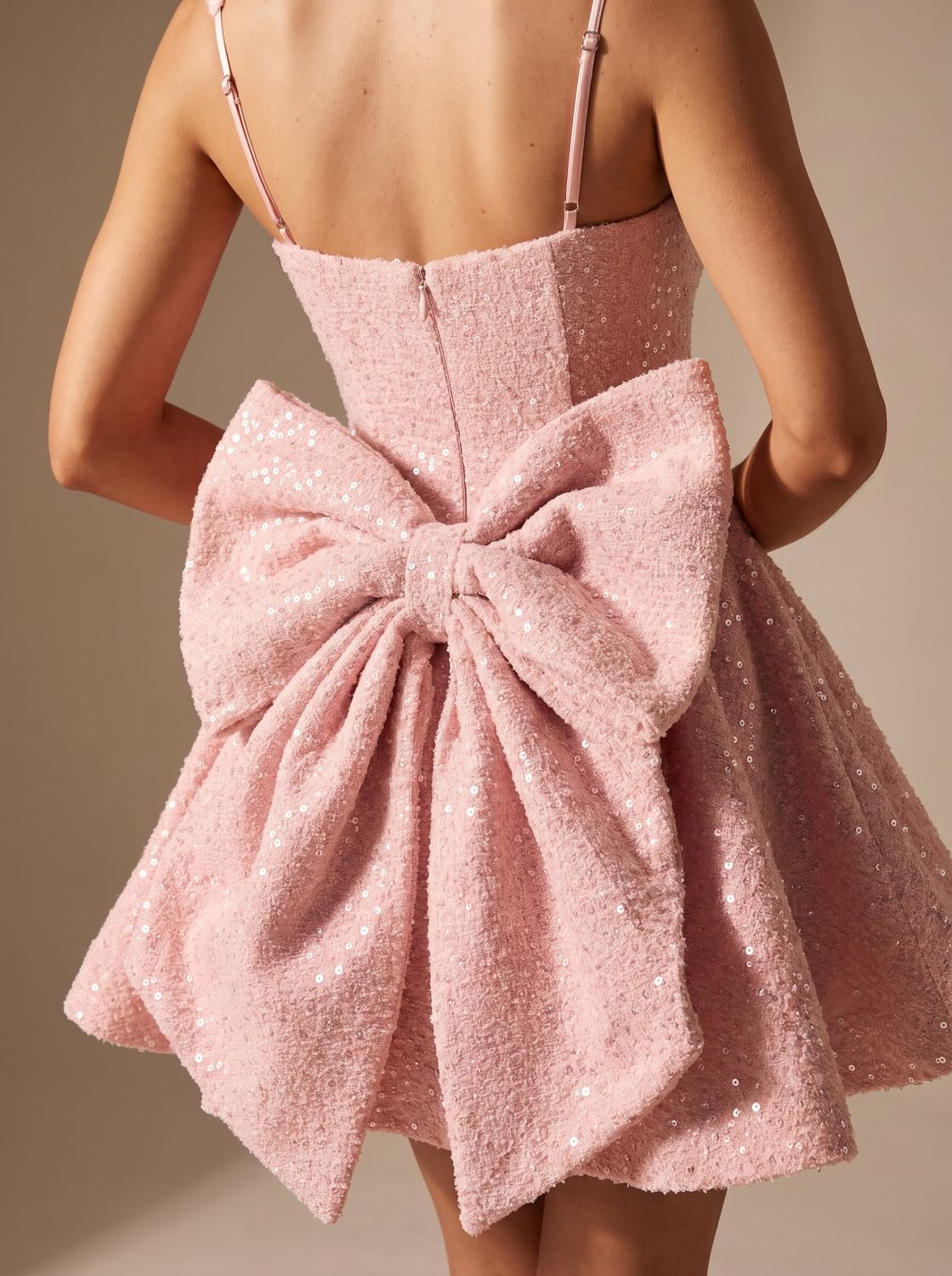 Women's Sparkly Fit-and-Flare Sequin Bow Mini Christmas Party Dress