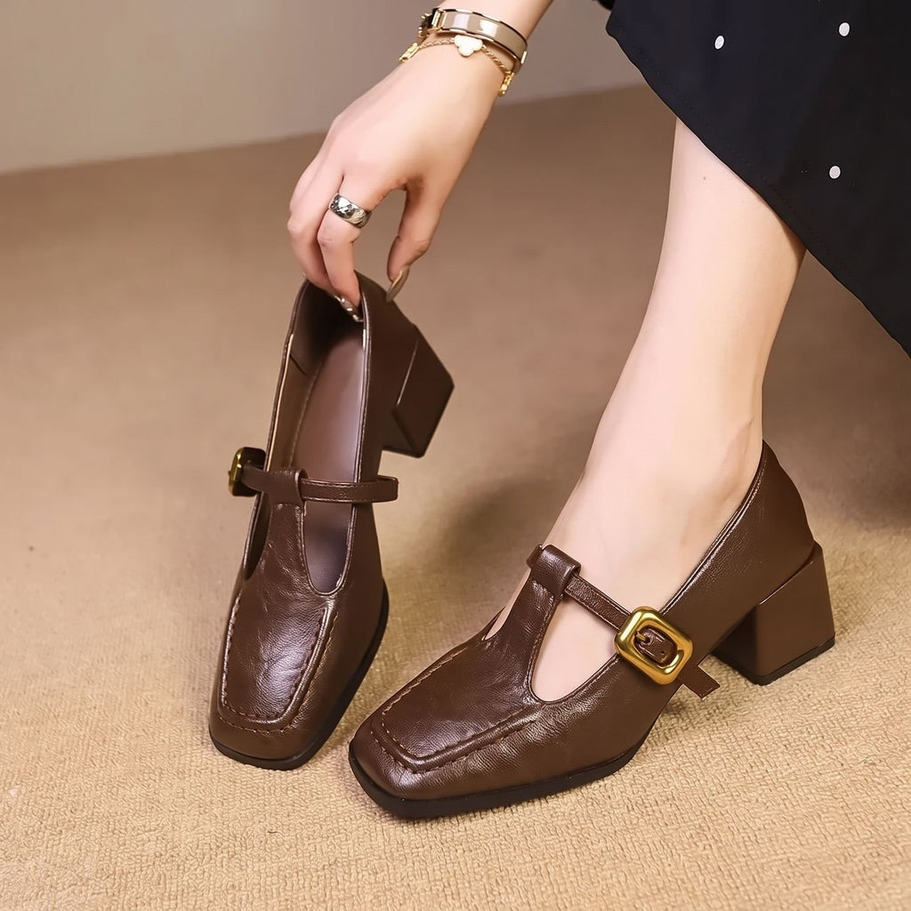 Women's Square-Toe Block-Heel T-Strap Mary Jane Shoes