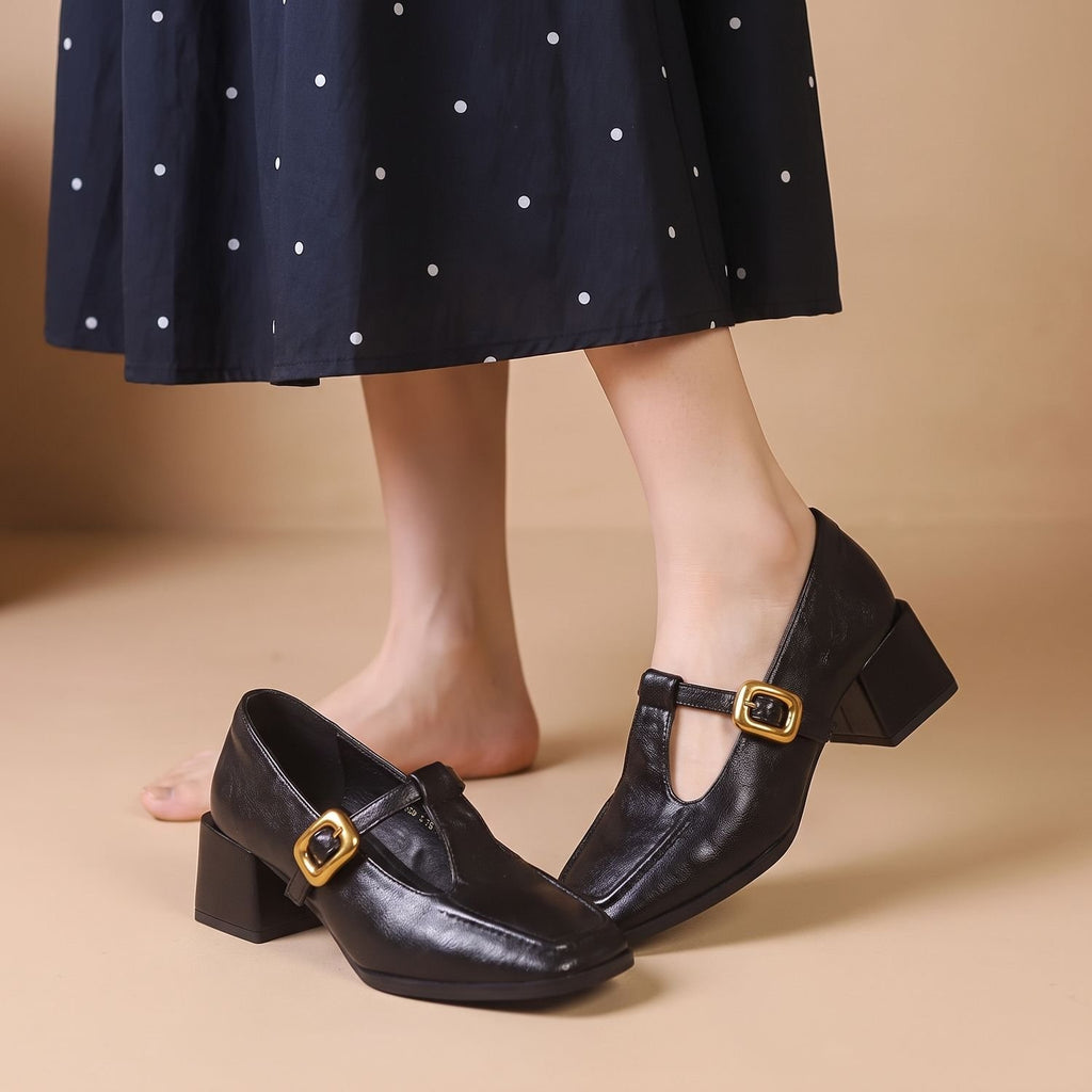 Women's Square-Toe Block-Heel T-Strap Mary Jane Shoes