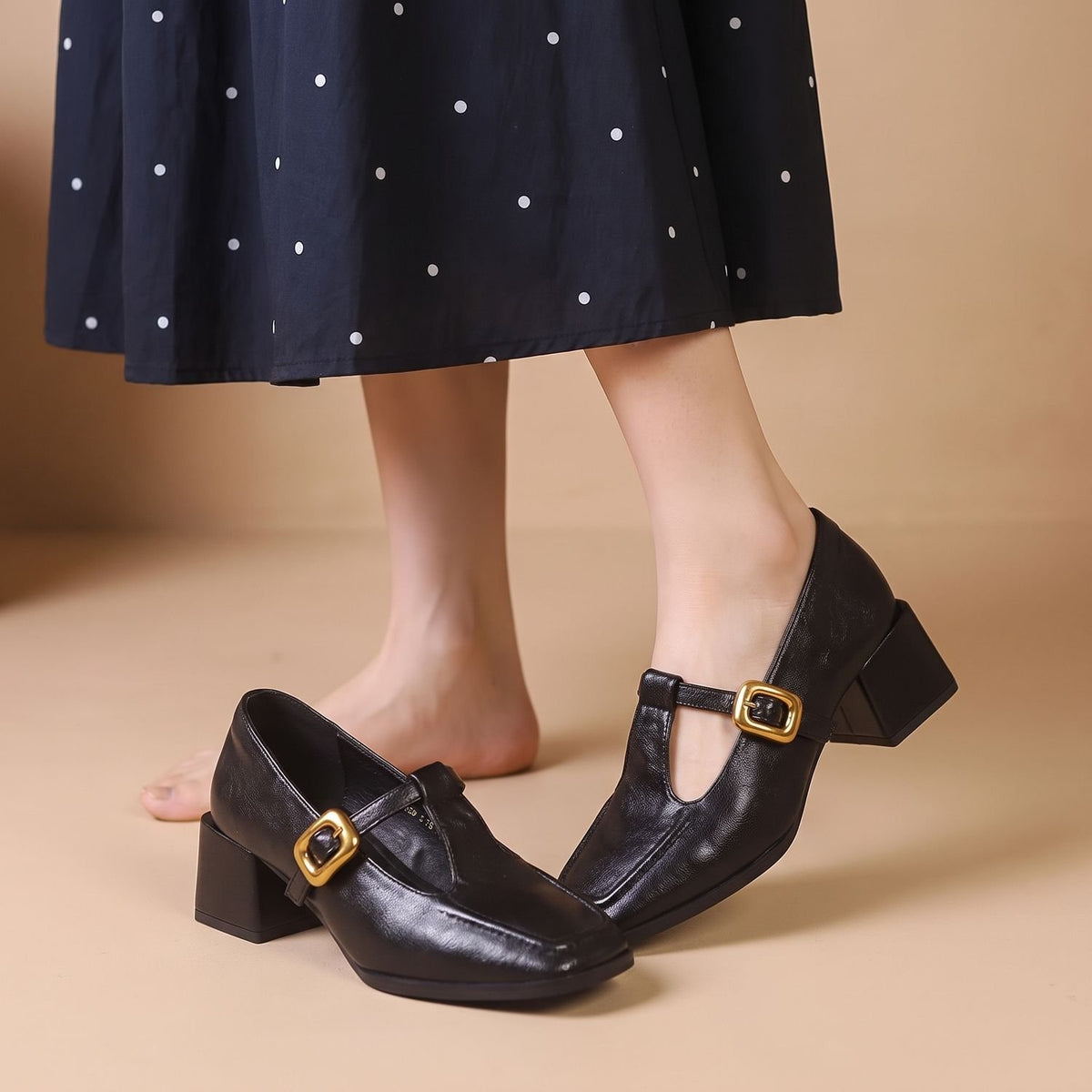 Women's Square-Toe Block-Heel T-Strap Mary Jane Shoes