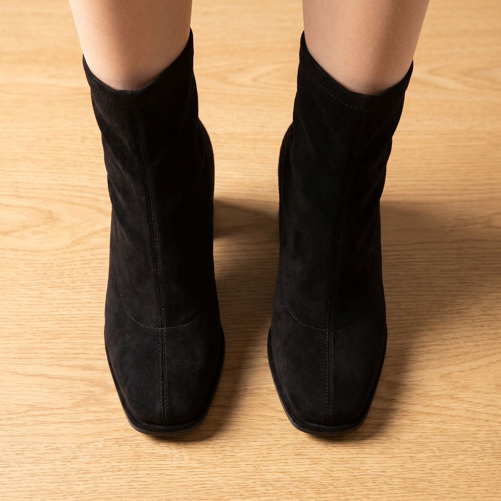 Women's Square-Toe Suede Block-Heel Ankle Boots