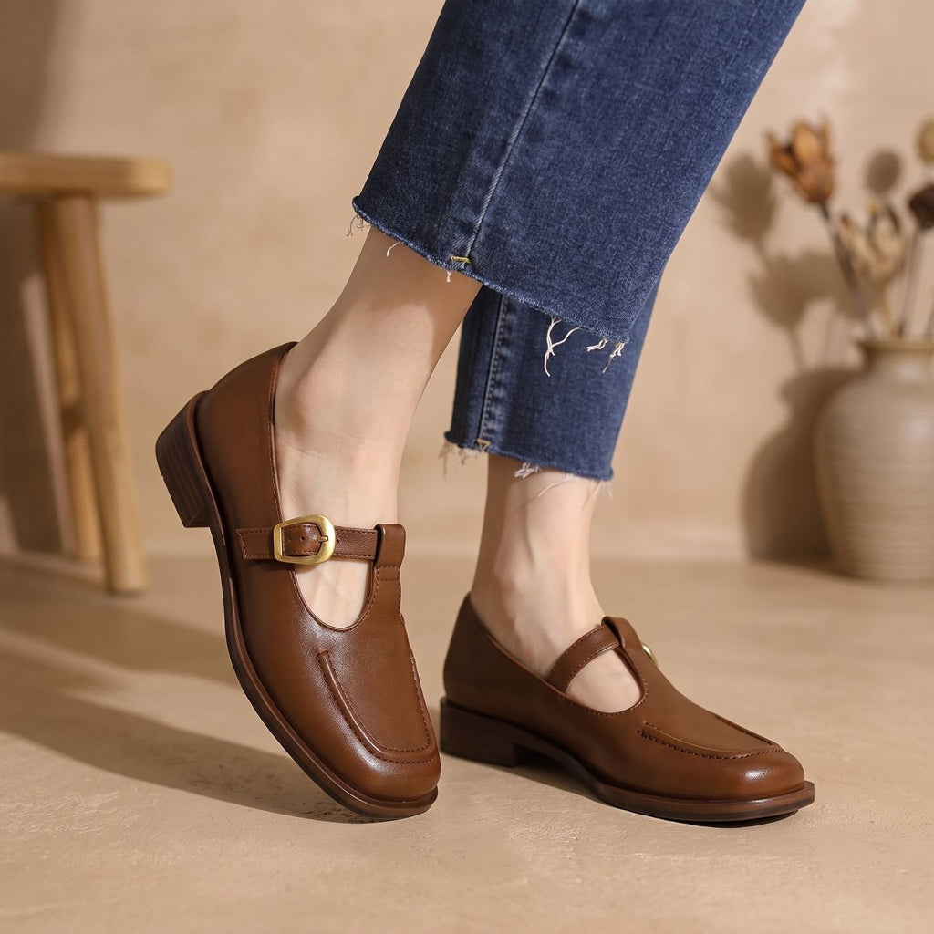 Women's Square-Toe T-Strap Buckle Mary Jane Shoes