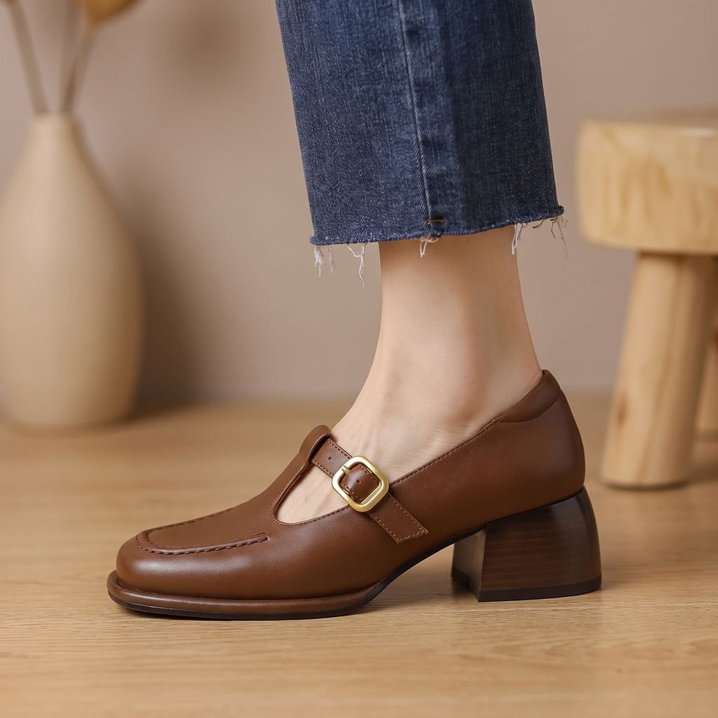 Women's Square-Toe T-Strap Buckle Mary Jane Shoes
