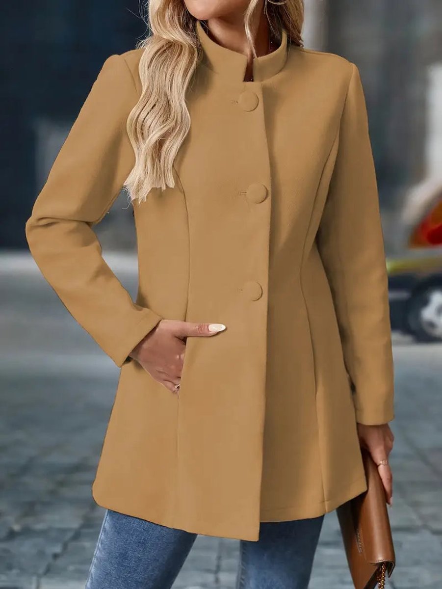 Women's Stand-Collar Button-Front Longline Coat