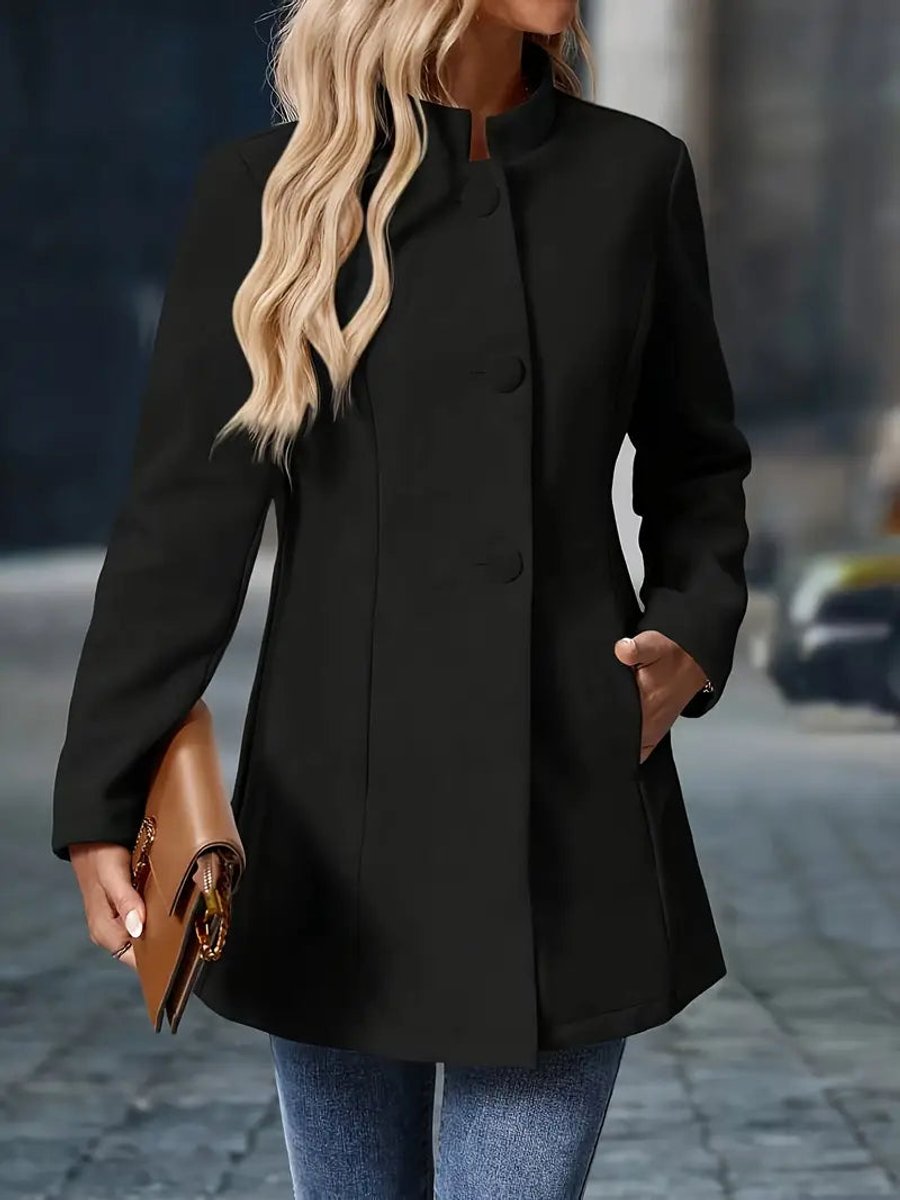 Women's Stand-Collar Button-Front Longline Coat