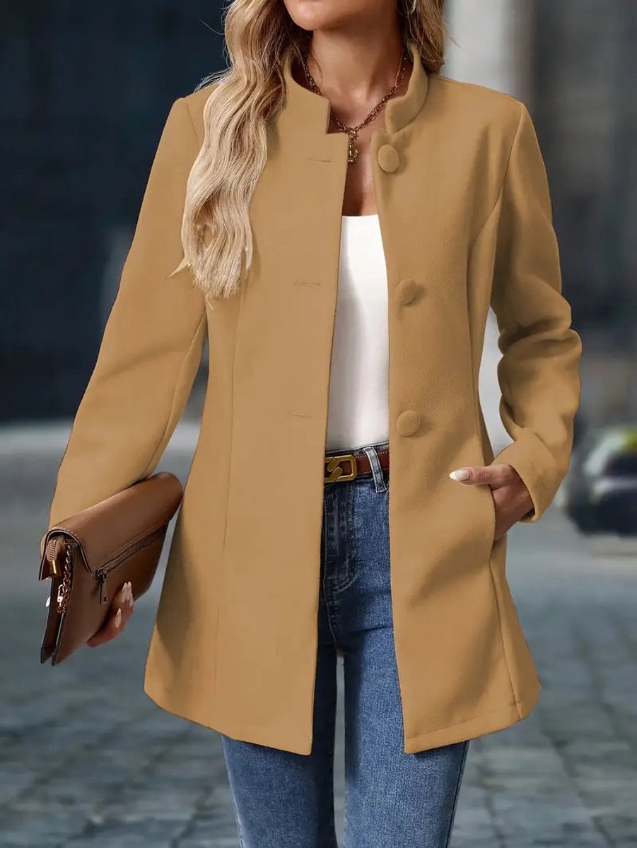 Women's Stand-Collar Button-Front Longline Coat