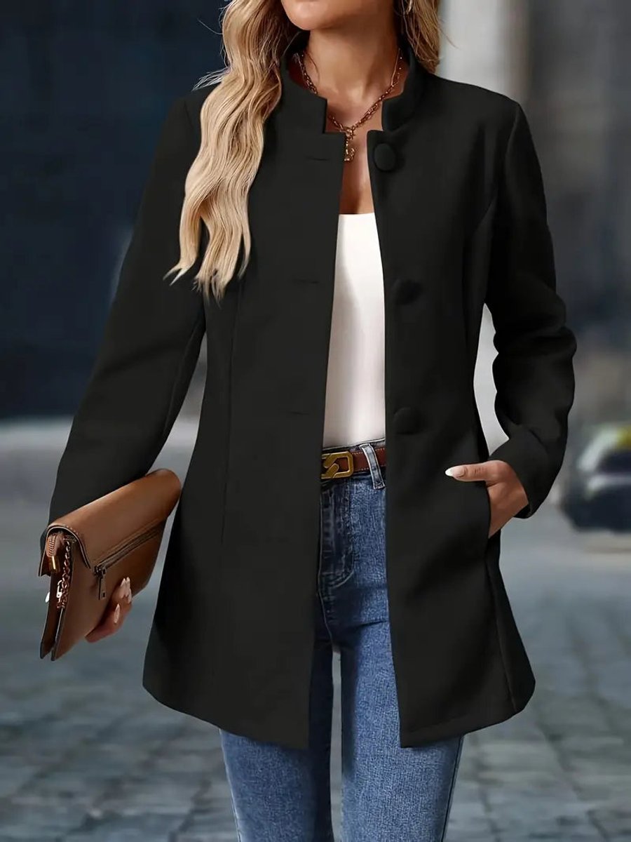 Women's Stand-Collar Button-Front Longline Coat