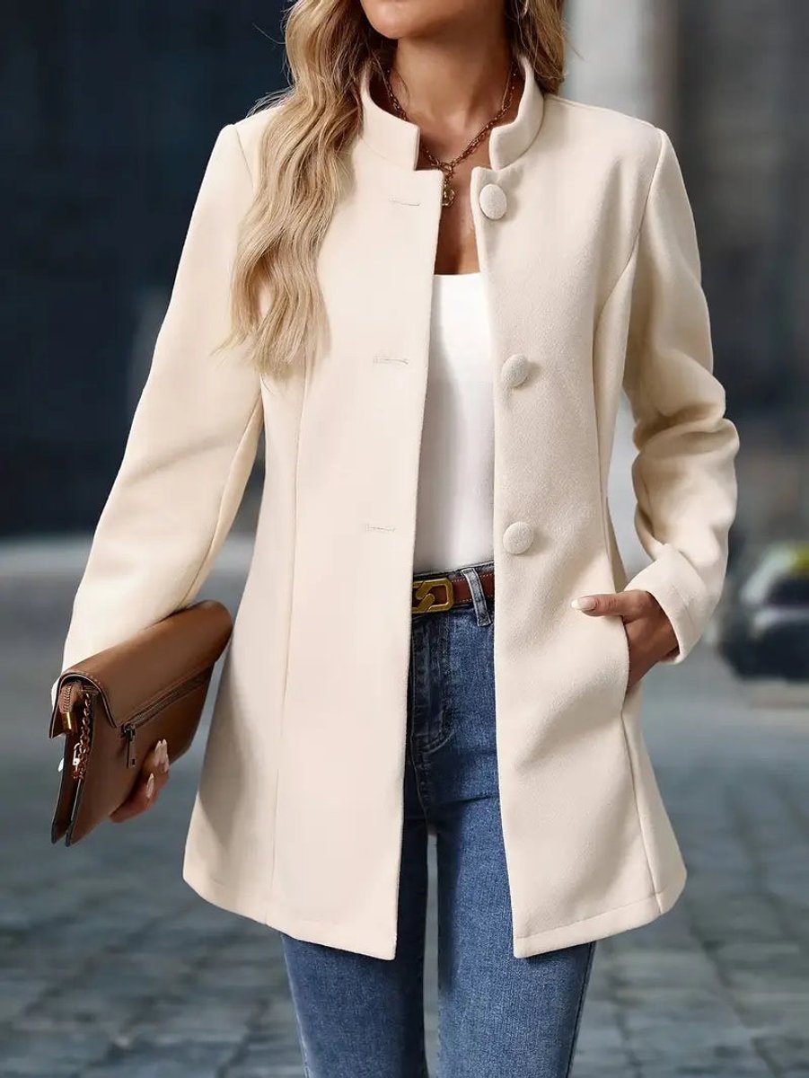 Women's Stand-Collar Button-Front Longline Coat