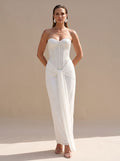 Women's Strapless Beaded Bodice Draped Maxi Dress - White