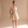 Women's Strapless Glitter Tulle Sequin Dress Fit-and-Flare Mini - Gold