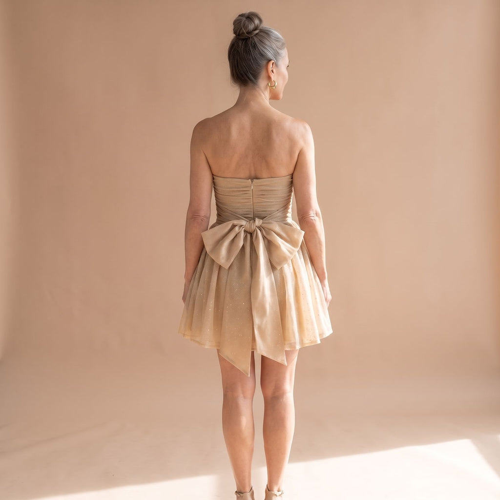 Women's Strapless Glitter Tulle Sequin Dress Fit-and-Flare Mini
