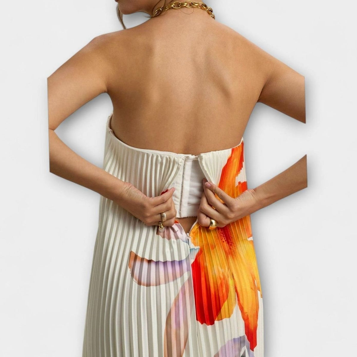 Women's Strapless Pleated Sweetheart Metallic Maxi Dress