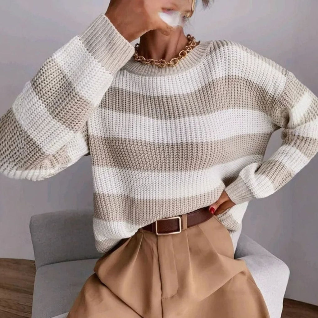 Women's Striped Cashmere Crewneck Pullover Sweater