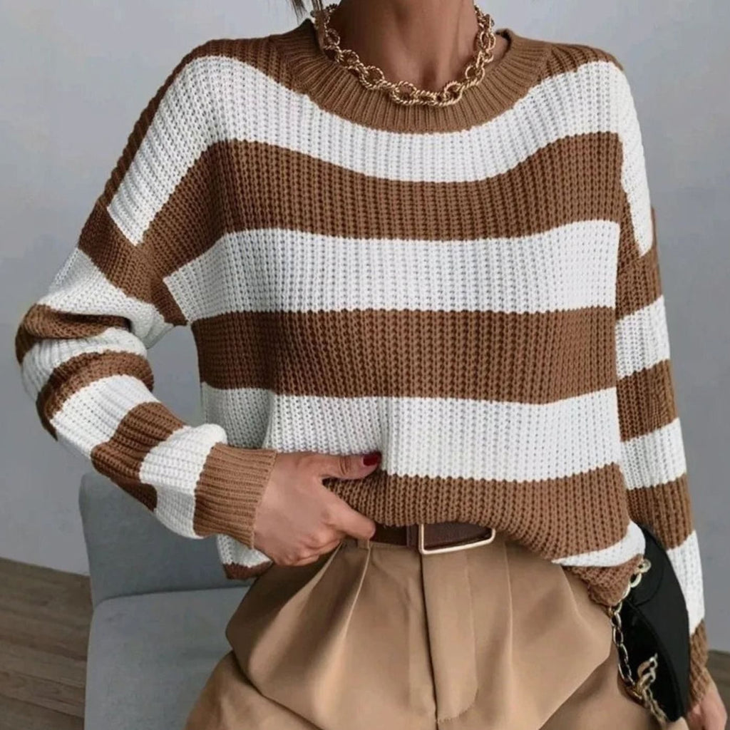 Women's Striped Cashmere Crewneck Pullover Sweater