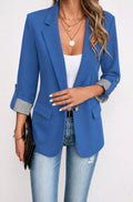 Women's Striped-Cuff Roll-Sleeve Soft-Tailored Blazer - Blue