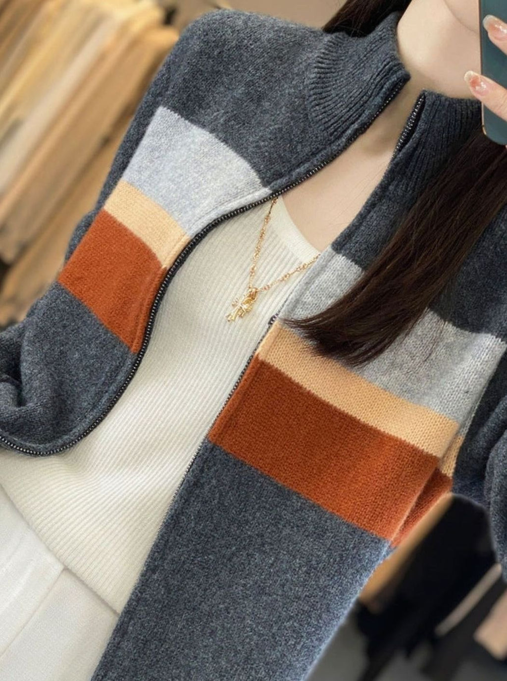 Women's Striped Full-Zip Knit Cardigan Sweater