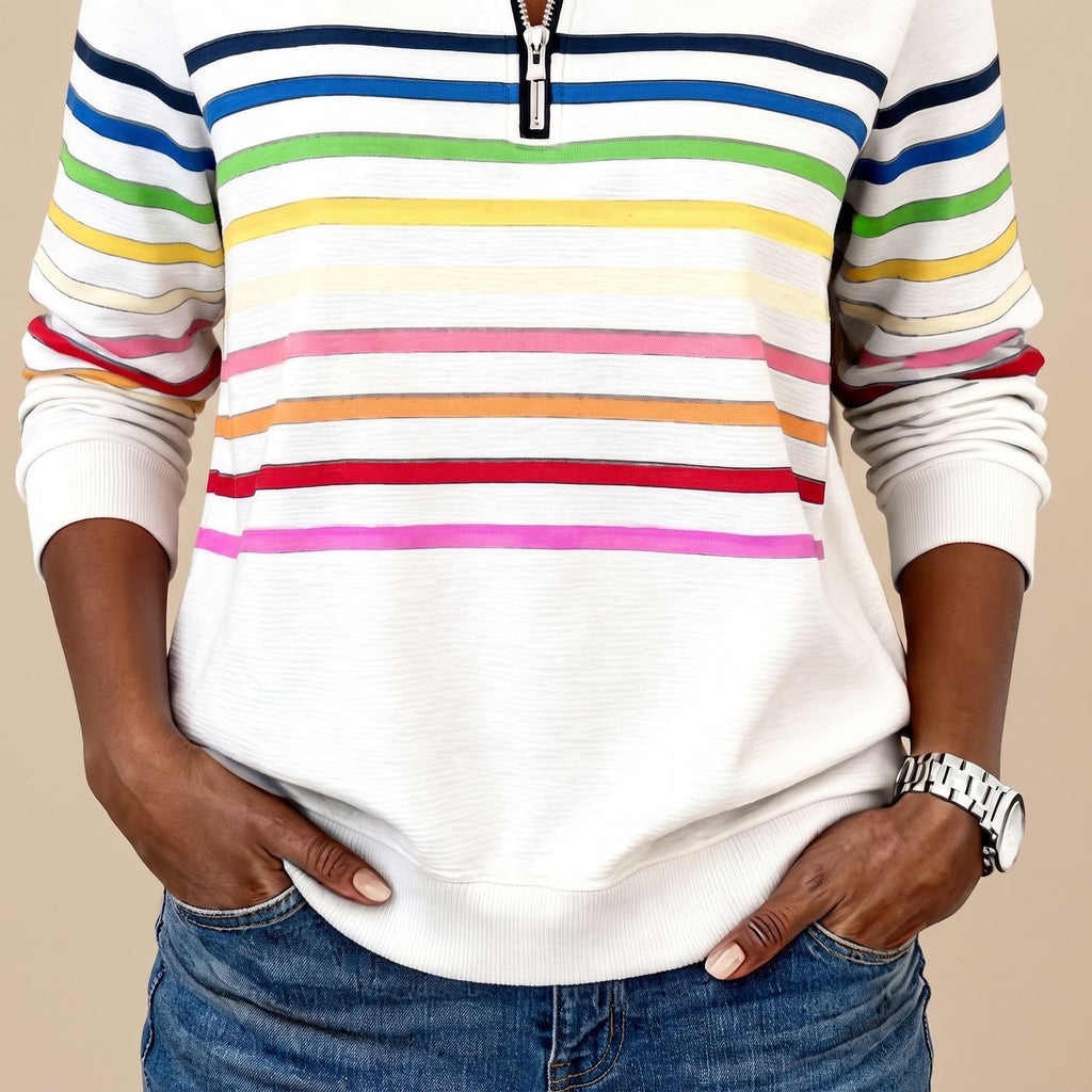 Women's Striped Quarter-Zip Pullover Sweater Stand Collar