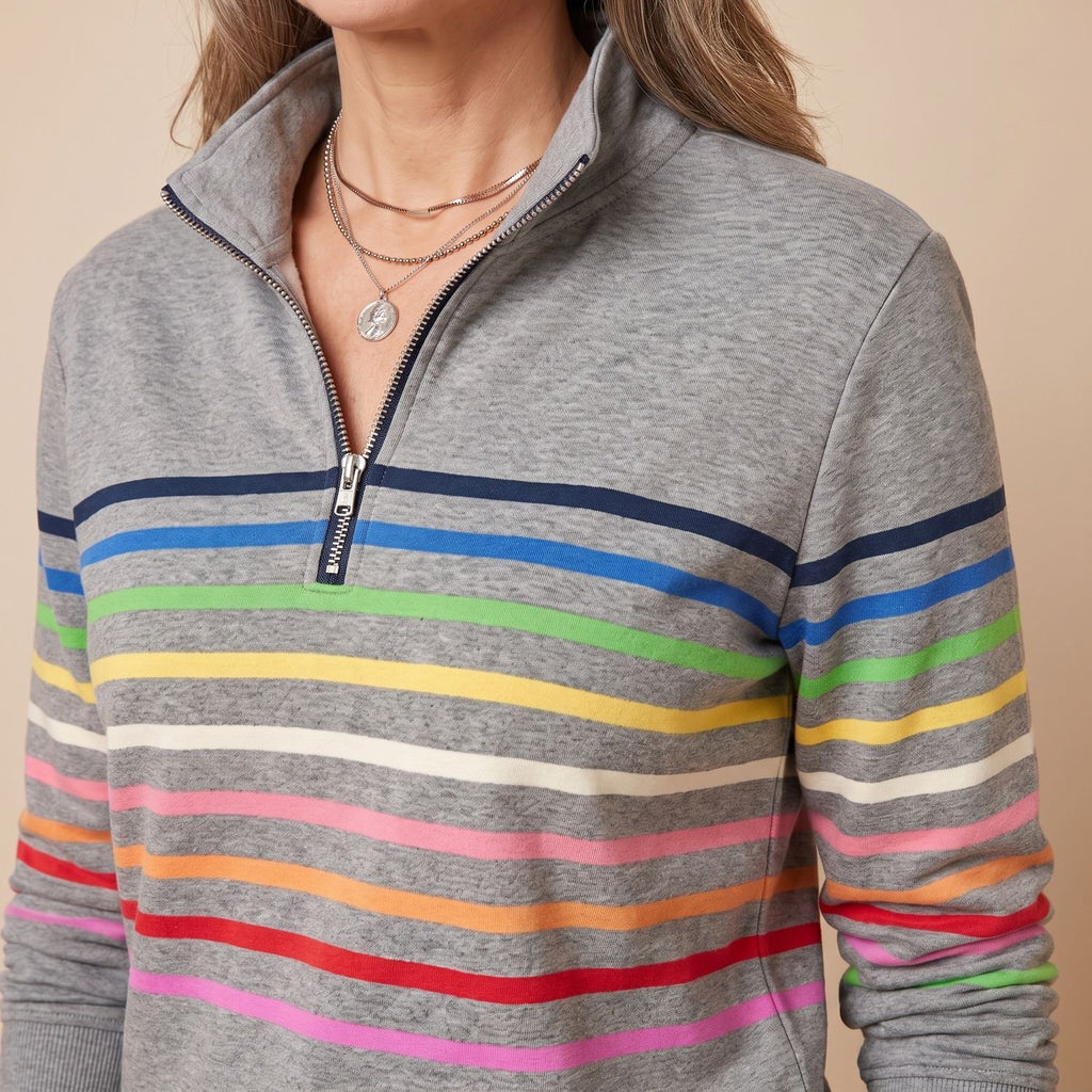 Women's Striped Quarter-Zip Pullover Sweater Stand Collar
