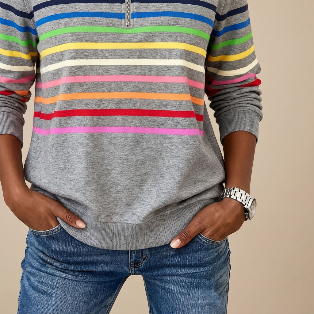 Women's Striped Quarter-Zip Pullover Sweater Stand Collar