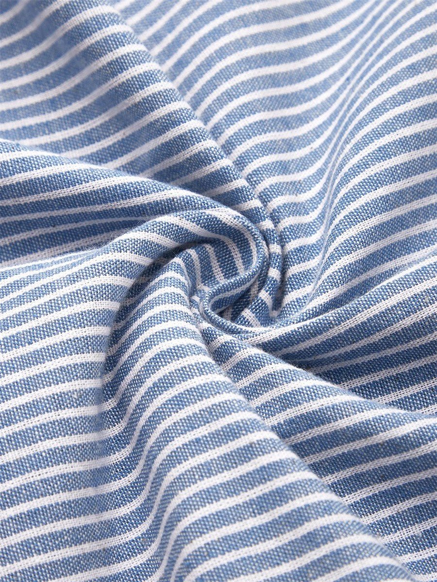 Women's Striped Short-Sleeve A-Line Midi Dress Pockets