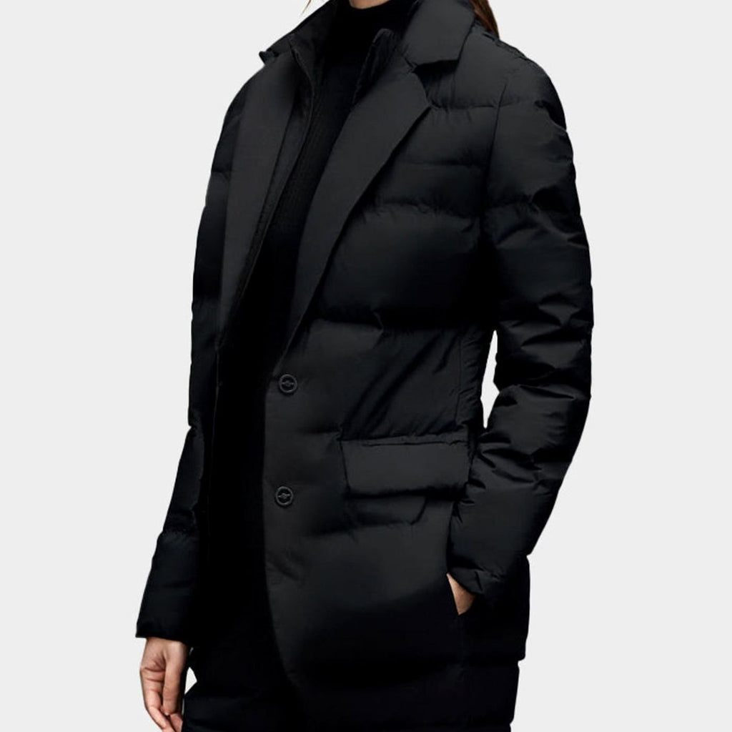 Women's Structured Puffer Blazer-Style Winter Jacket - Black