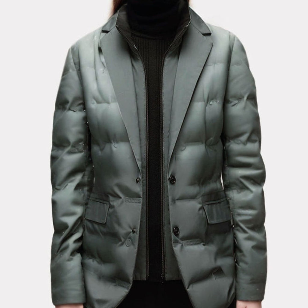 Women's Structured Puffer Blazer-Style Winter Jacket - Green