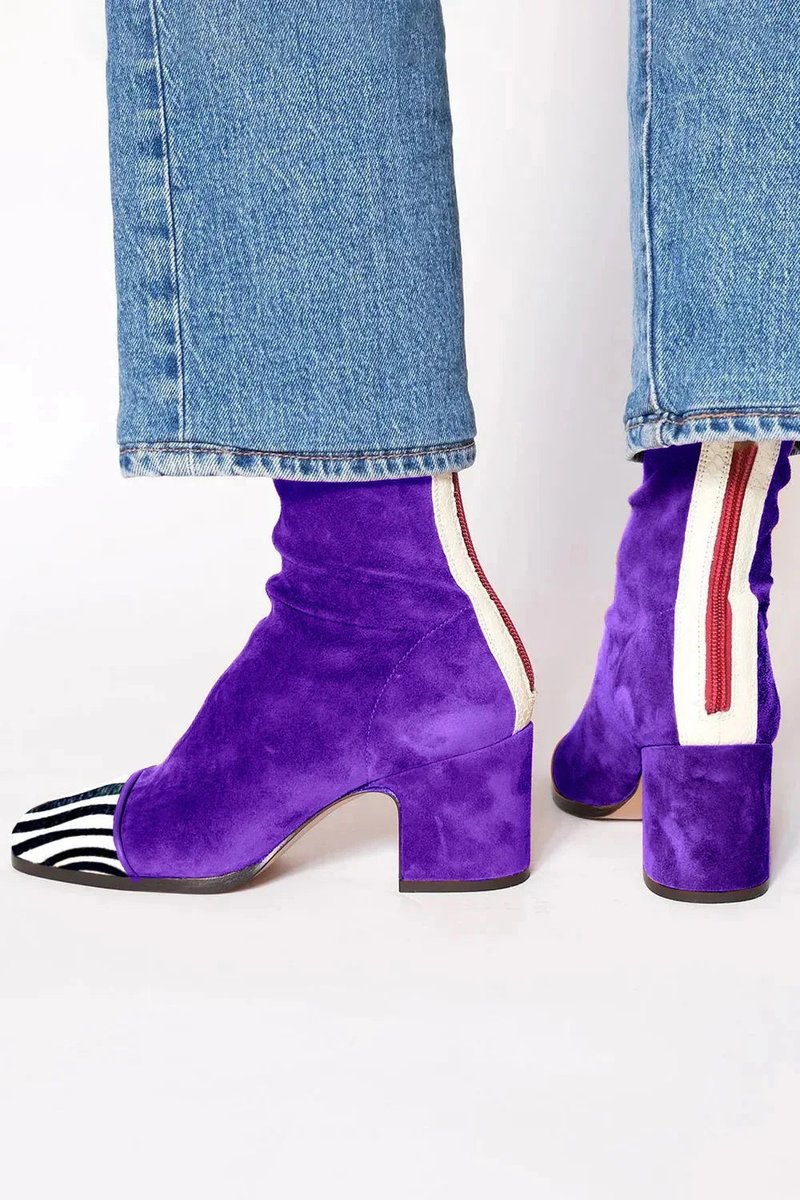 Women's Suede Block-Heel Leopard-Toe Ankle Boots - Purple