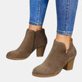 Women's Suede Block Heel Side-Zip Ankle Boots - Beige