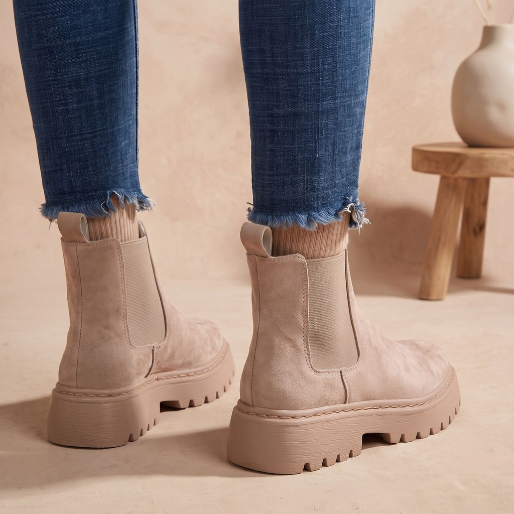 Women's Suede-Effect Platform Chelsea Slip-On Ankle Boots